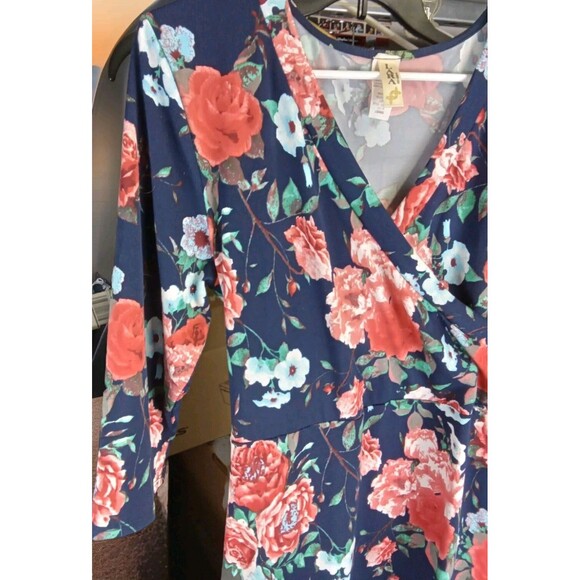 Lara Fashion Maxi Dress Size L Belted Multicolor Flora 3/4 Sleeve - Picture 4 of 7